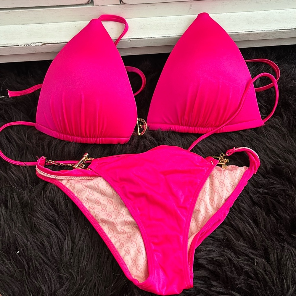 Victoria’s Secret hot pink gold chain bikini NWOT